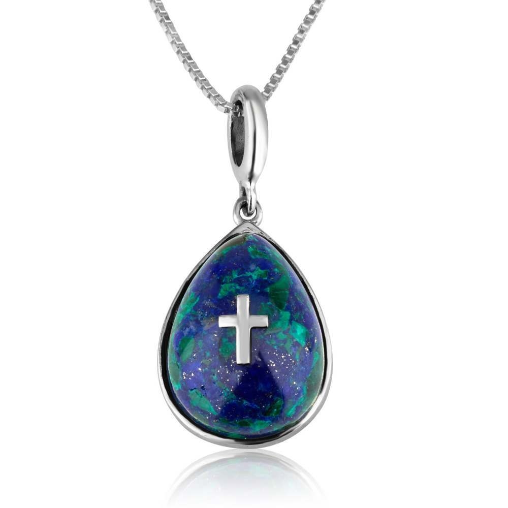 Marina Jewelry Sterling Silver Necklace With Latin Cross on Eilat Stone - 1