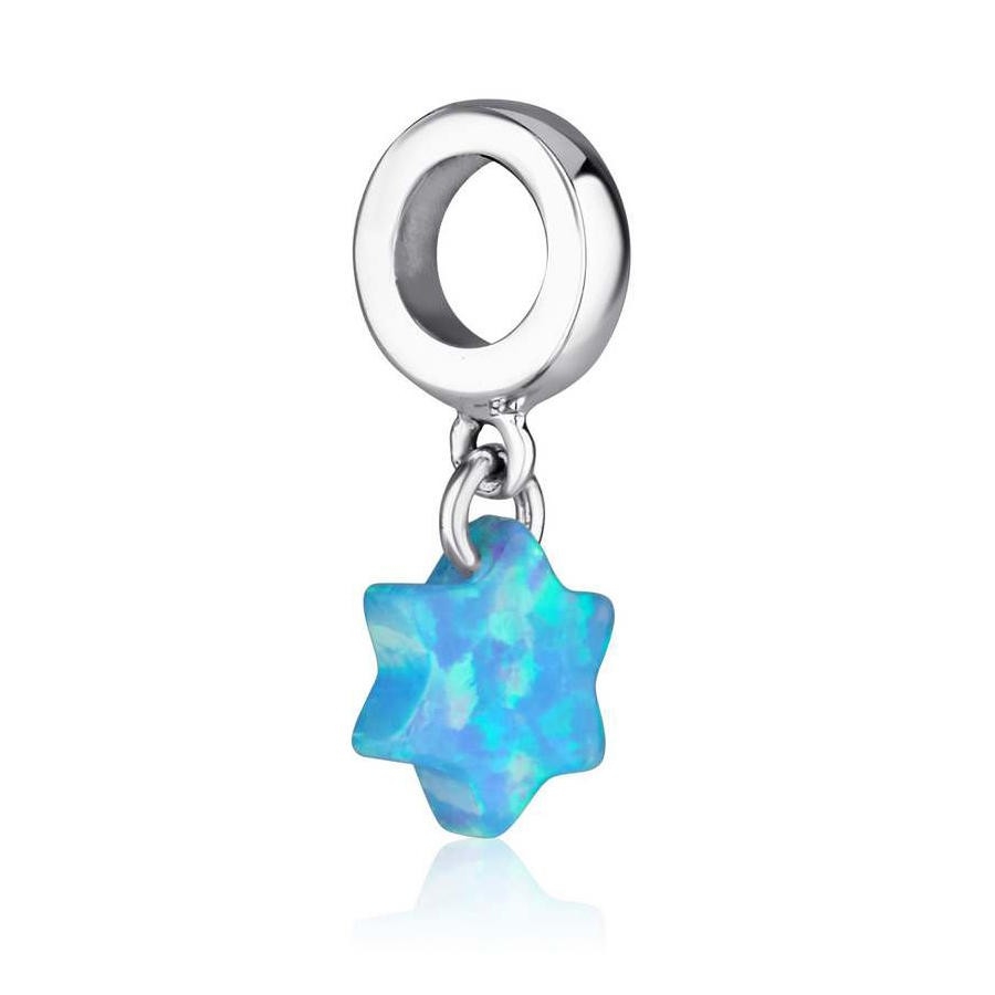 Marina Jewelry Sterling Silver Pendant Charm with Blue Opal Star of David - 1