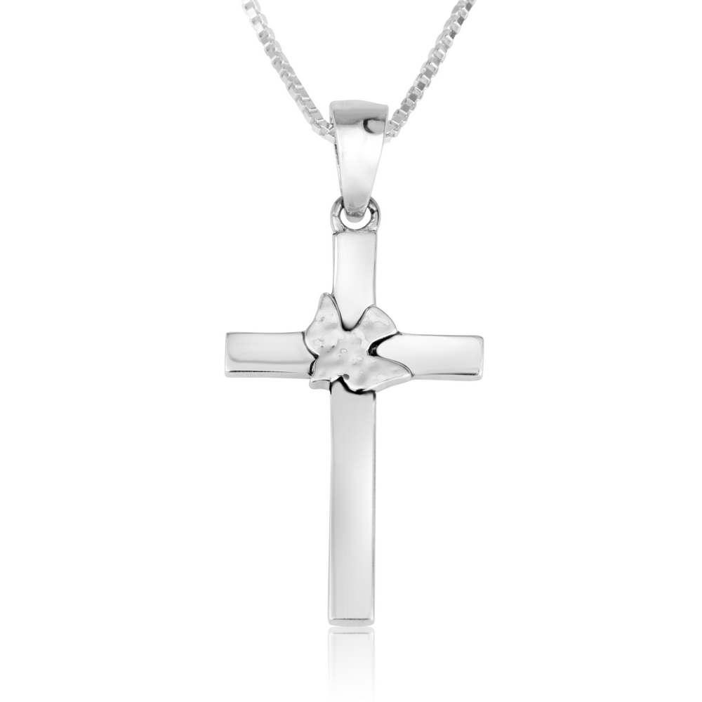 Marina Jewelry Sterling Silver Cross Necklace with Holy Spirit - 1