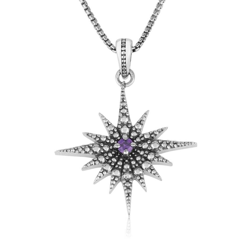 Marina Jewelry Sterling Silver Star of Bethlehem Necklace with Amethyst Stone - 1