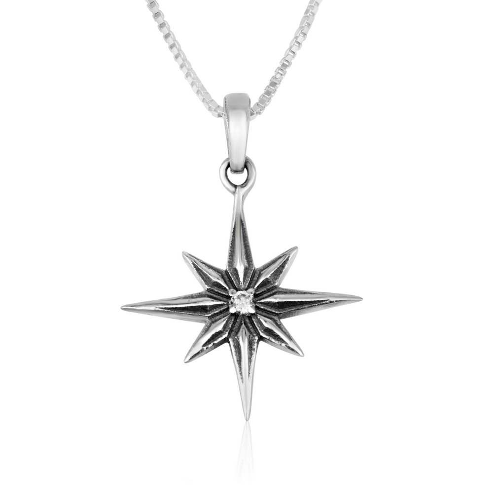 Marina Jewelry Sterling Silver Star of Bethlehem Necklace with Zircon Stone - 1