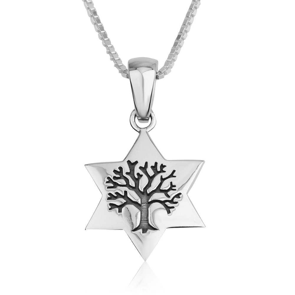 Marina Jewelry Sterling Silver Star of David Necklace with Tree of Life Design - 1