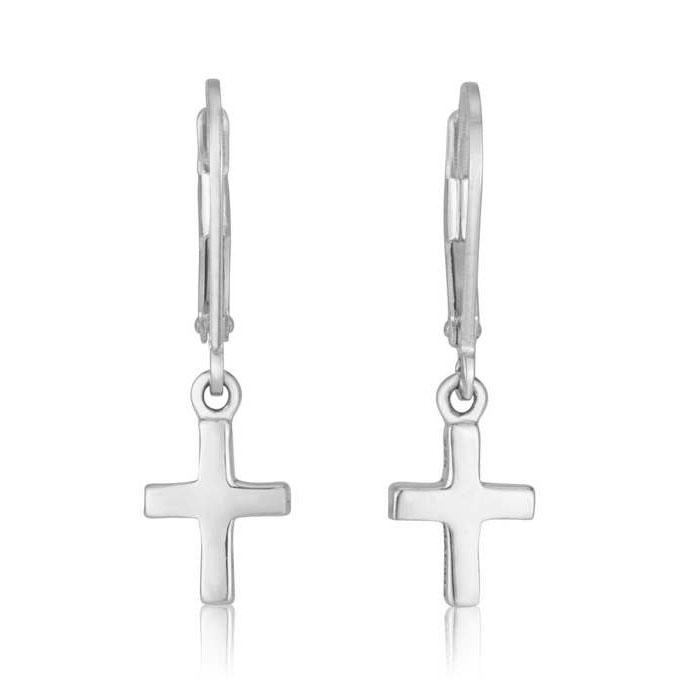 Marina Jewelry Sterling Silver Cross Hanging Loop Earrings - 1