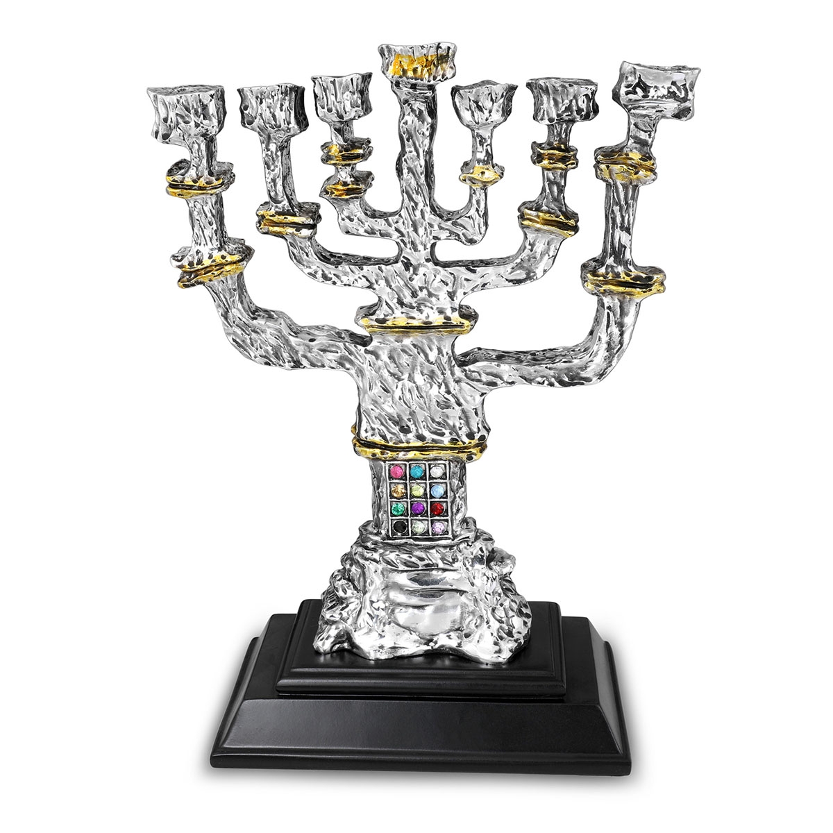 Deluxe Seven-Branched Menorah With Hoshen (12 Tribes of Israel) Design - 1