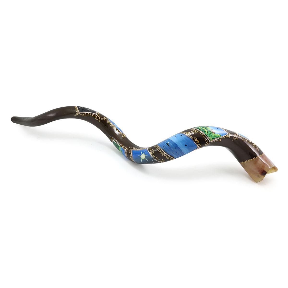 Hand Painted Kudu Shofar Horn with Six Days of Creation Design  - 1