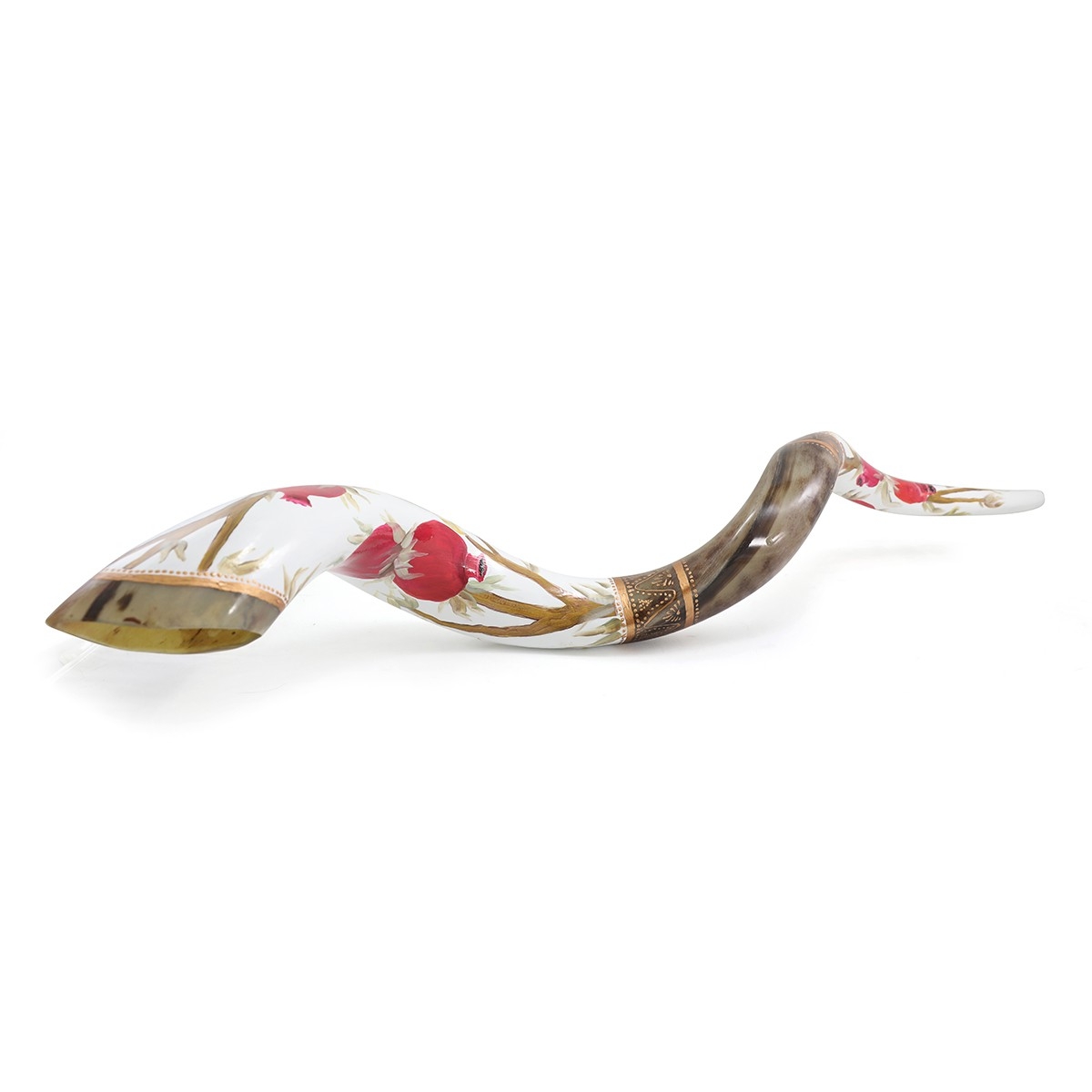 Hand Painted Kudu Shofar Horn with Pomegranate Branches  - 1