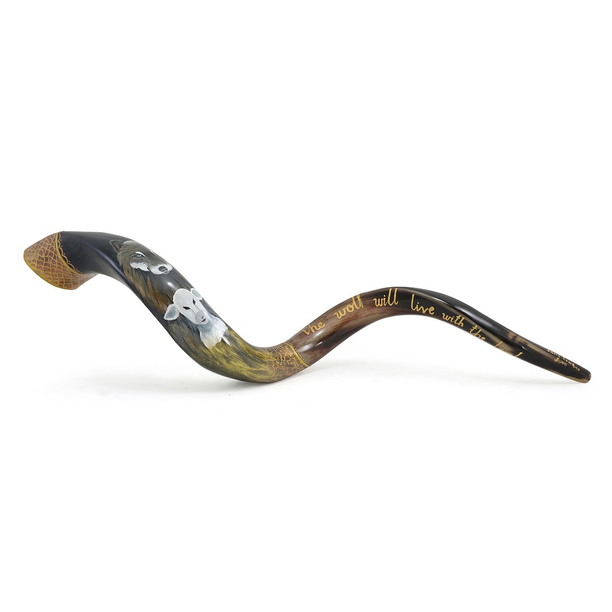 Hand Painted Kudu Shofar Horn with Wolf and Lamb  - 1