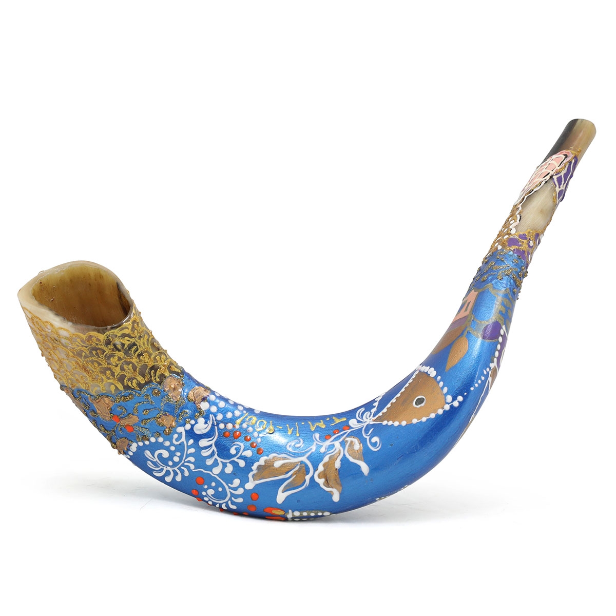 Hand Painted Grafted-In Messianic Seal Jerusalem Shofar (Blue) - 1