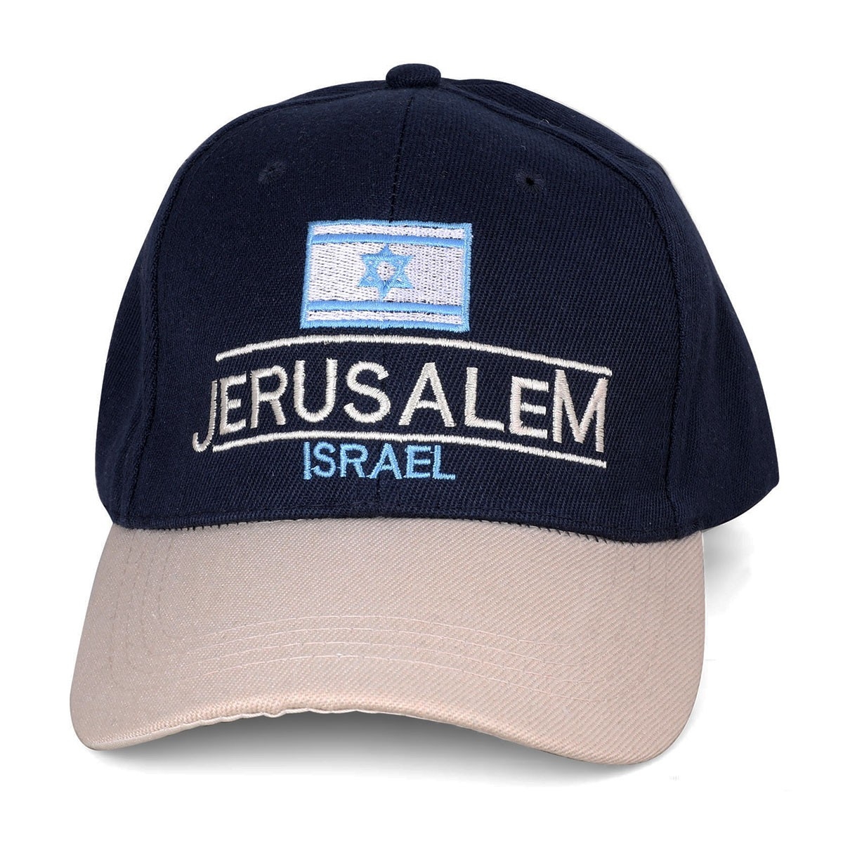 Navy Blue & Beige Israeli Flag Jerusalem Sports Cap – One Size, Adjustable - 1
