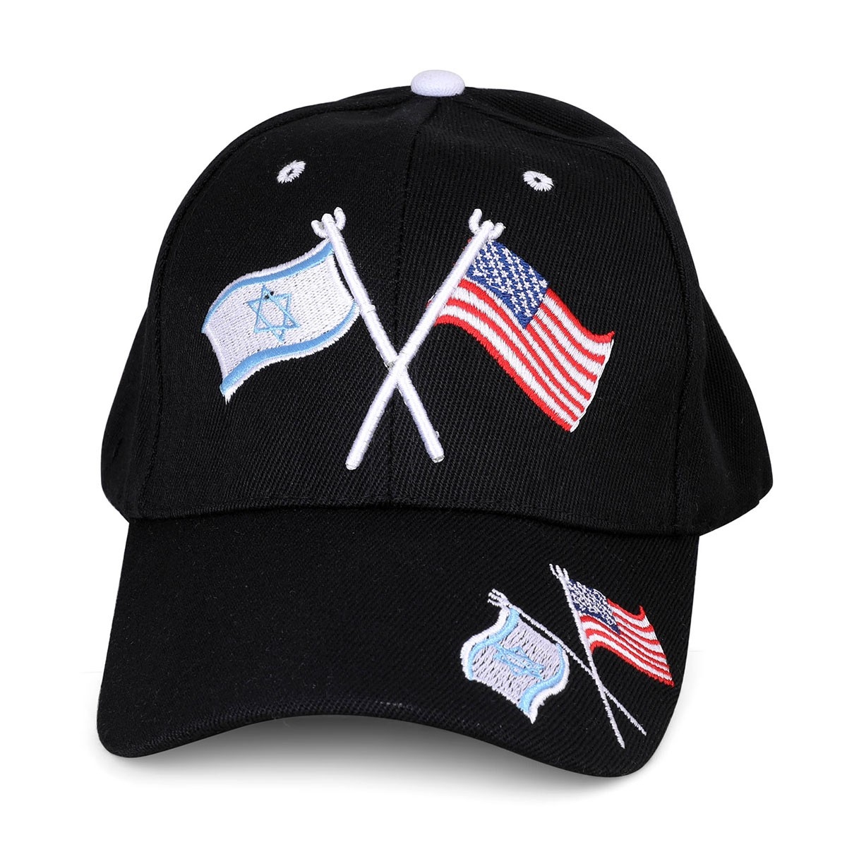 Embroidered Black American and Israeli Flags Unity Sports Cap - 1