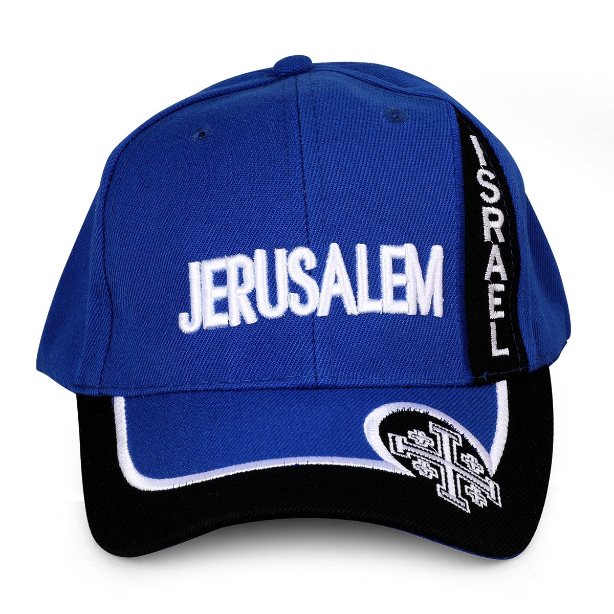 Blue Jerusalem Cross Sports Cap with Jerusalem and Israel  - 1
