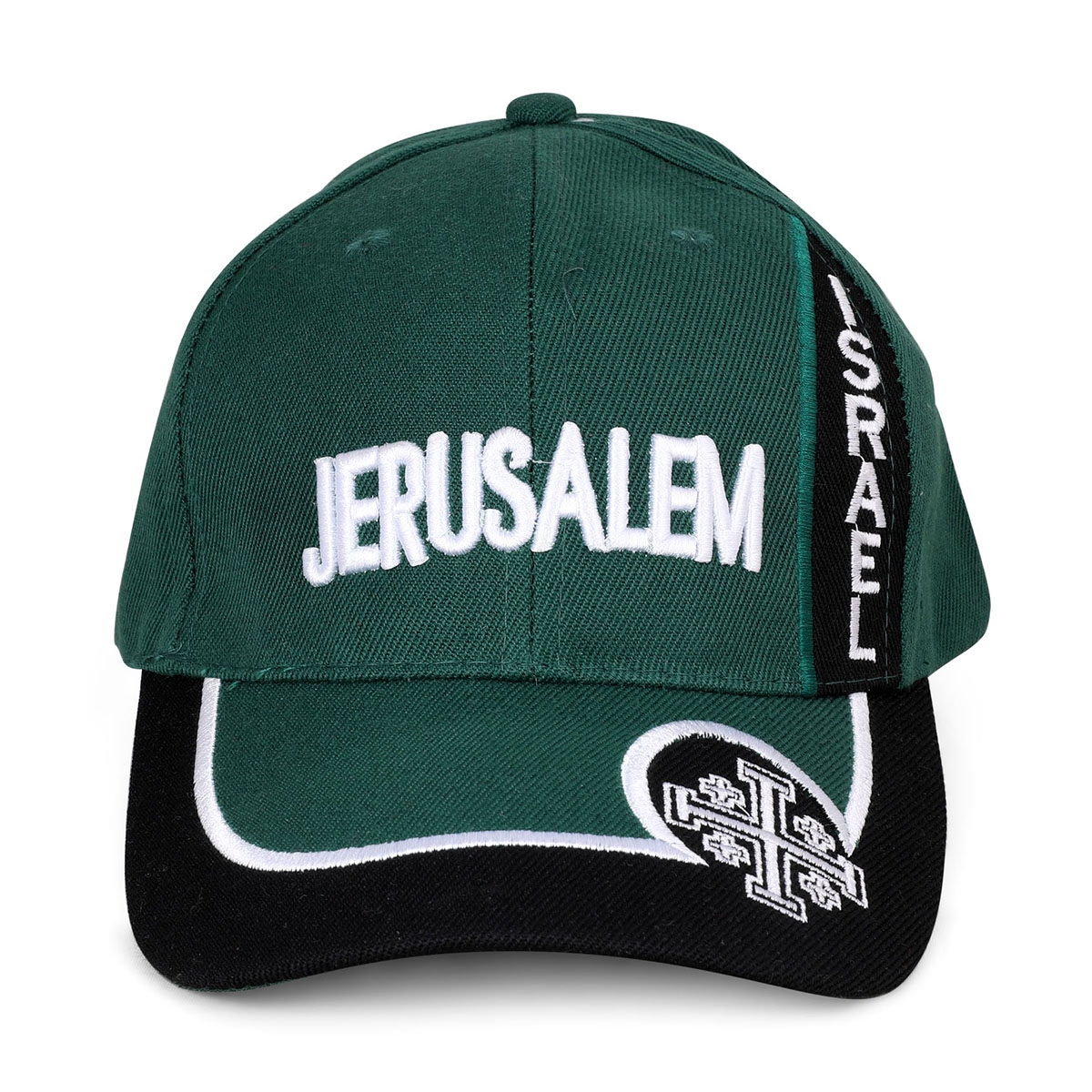 Green Jerusalem Cross Sports Cap with Jerusalem and Israel  - 1