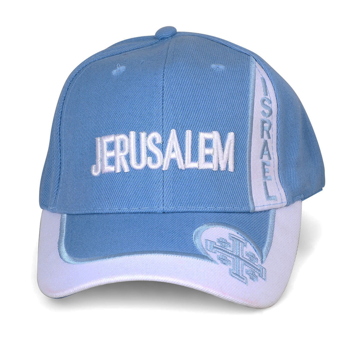 Light Blue Jerusalem Cross Sports Cap with Jerusalem and Israel  - 1