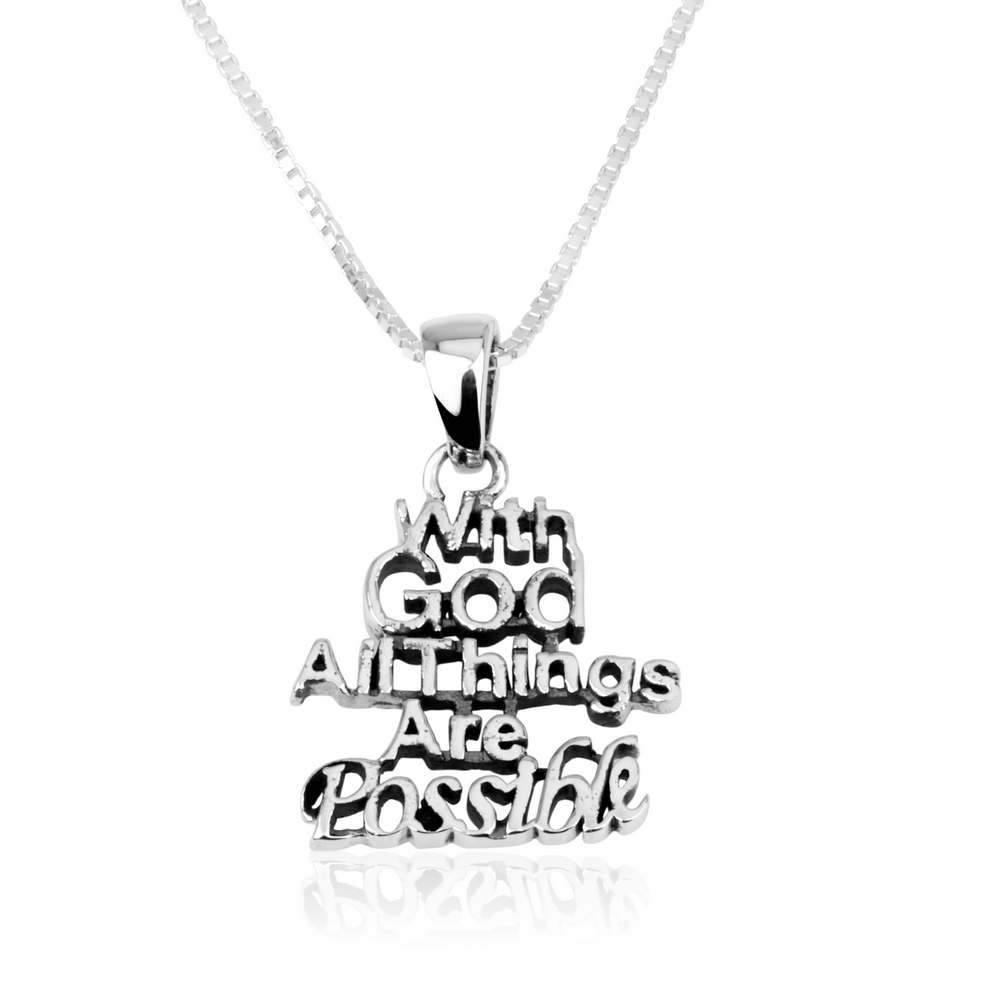 Marina Jewelry Sterling Silver All Things Are Possible Scripture Necklace (Matthew 19:26)  - 1