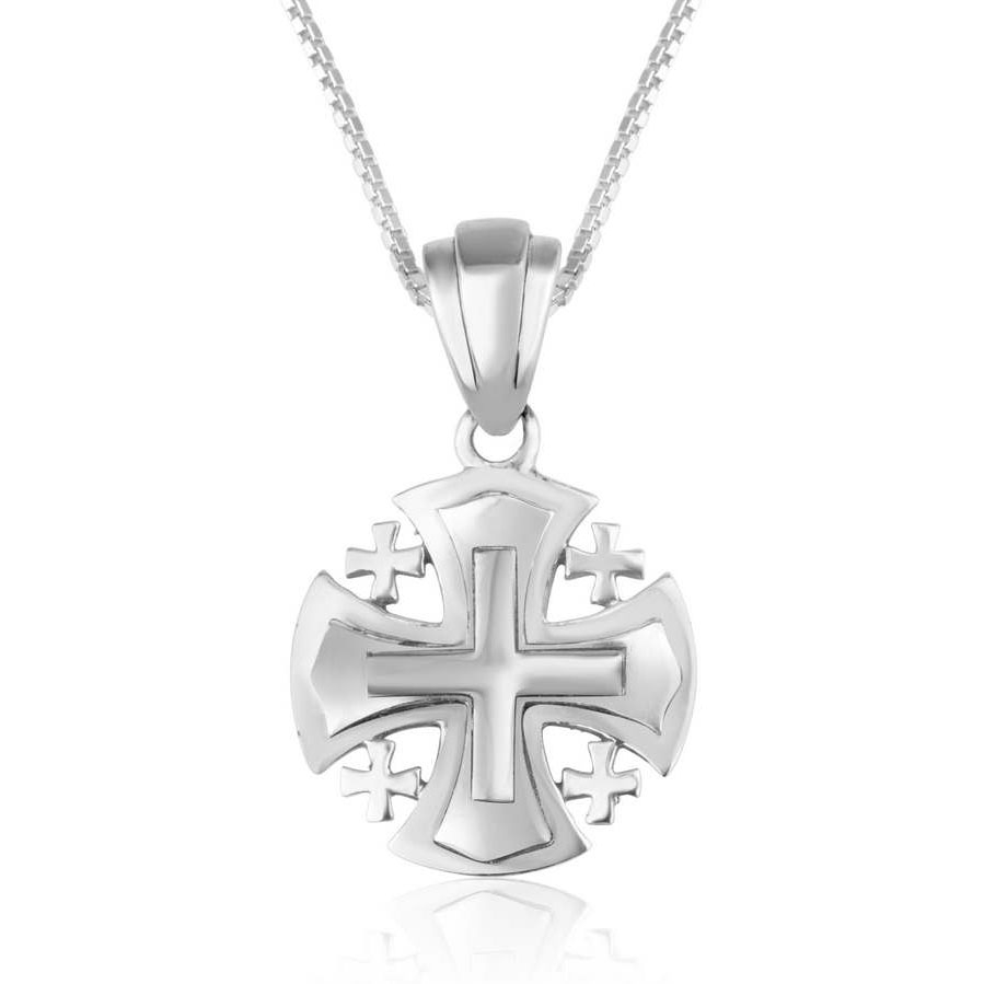 Sterling Silver Stacked Jerusalem Cross Pendant Necklace - 1