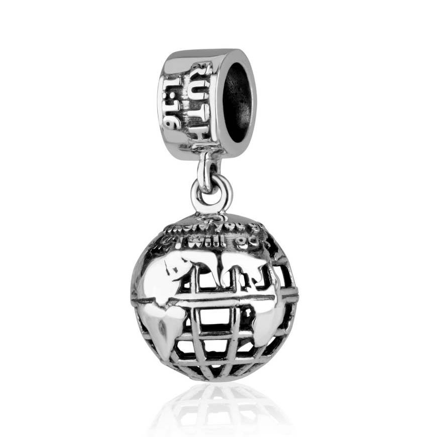 Marina Jewelry Sterling Silver Globe of the World Pendant Charm with Prayer  - 1