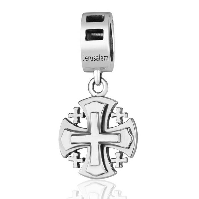 Marina Jewelry Sterling Silver Stacked Jerusalem Cross Pendant Charm - 1