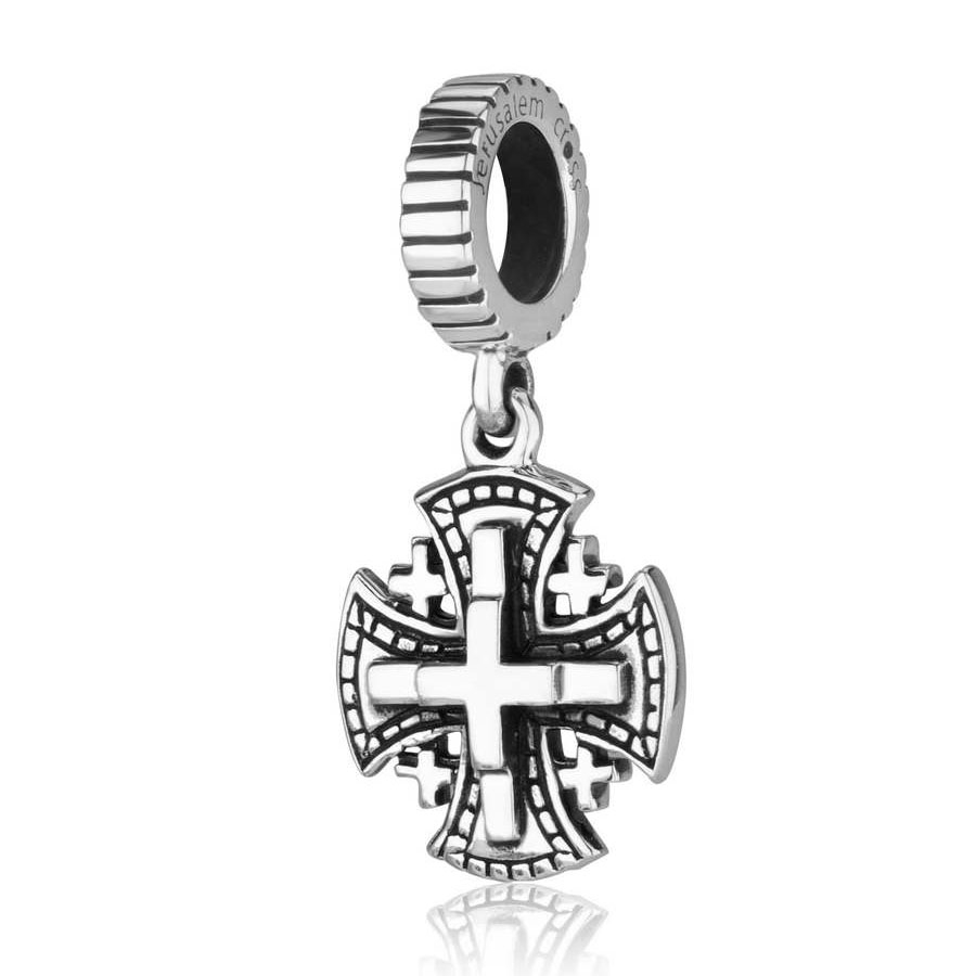 Marina Jewelry Sterling Silver Ornate Stacked Jerusalem Cross Pendant Charm - 1
