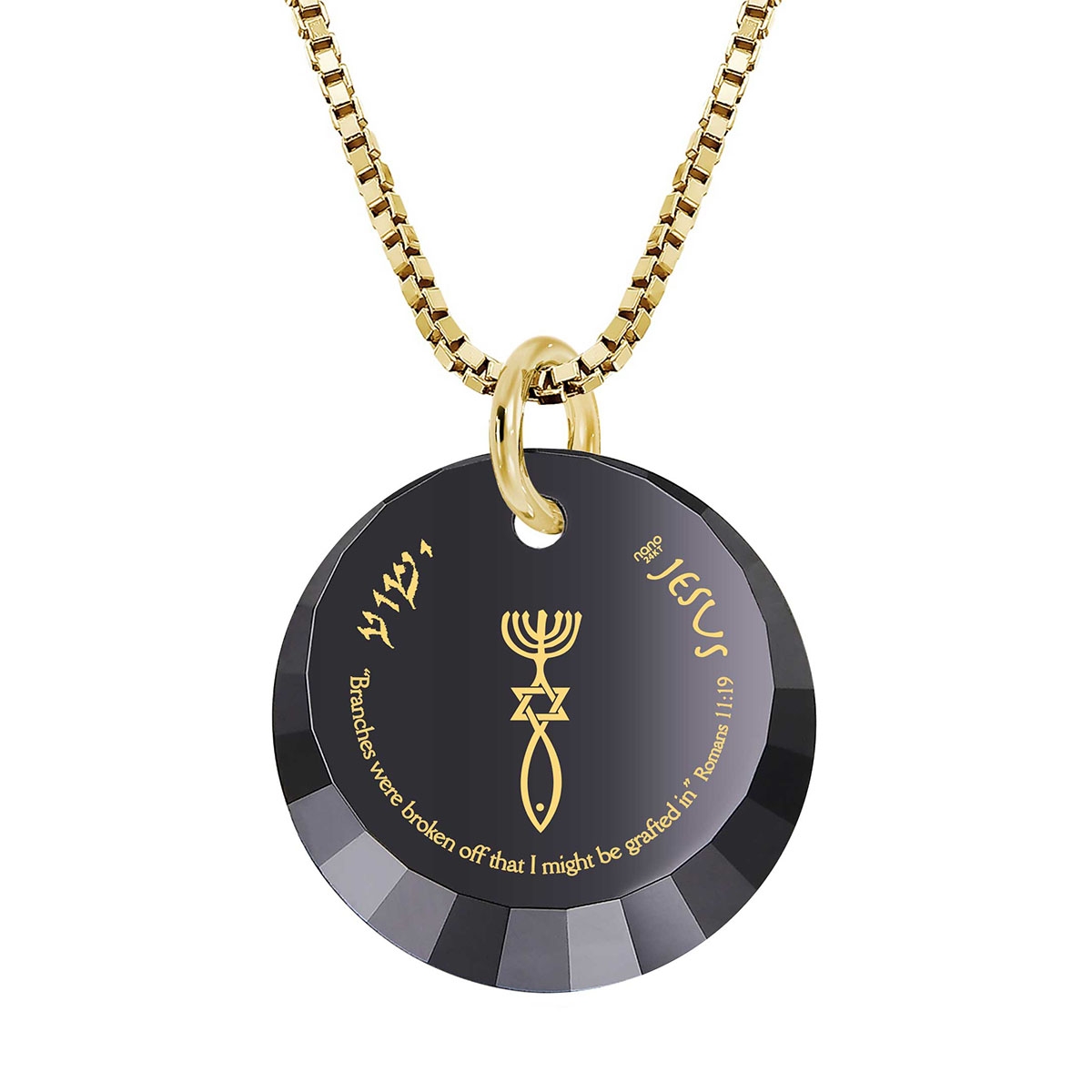 Nano Jewelry 24k Gold Plated & Gemstone Grafted-In Necklace with 24k Gold Micro-Inscription (Black) - 1
