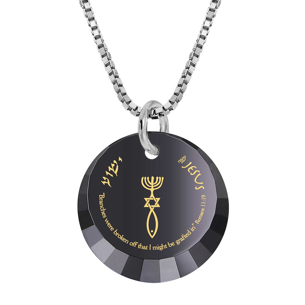 Nano Jewelry Sterling Silver & Gemstone Grafted-In Necklace with 24K Gold Micro-Inscription (Black) - 1