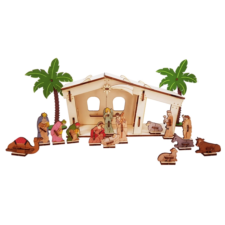 16-Piece DIY Nativity Scene 3D Wooden Puzzle - Colored - 1