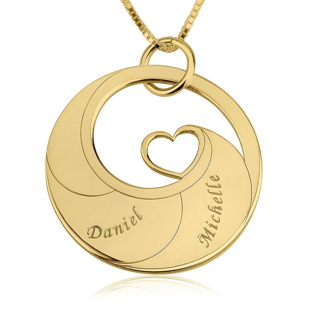 Mother's Hebrew/English Name Necklace with Heart - Silver or Gold-Plated - 1