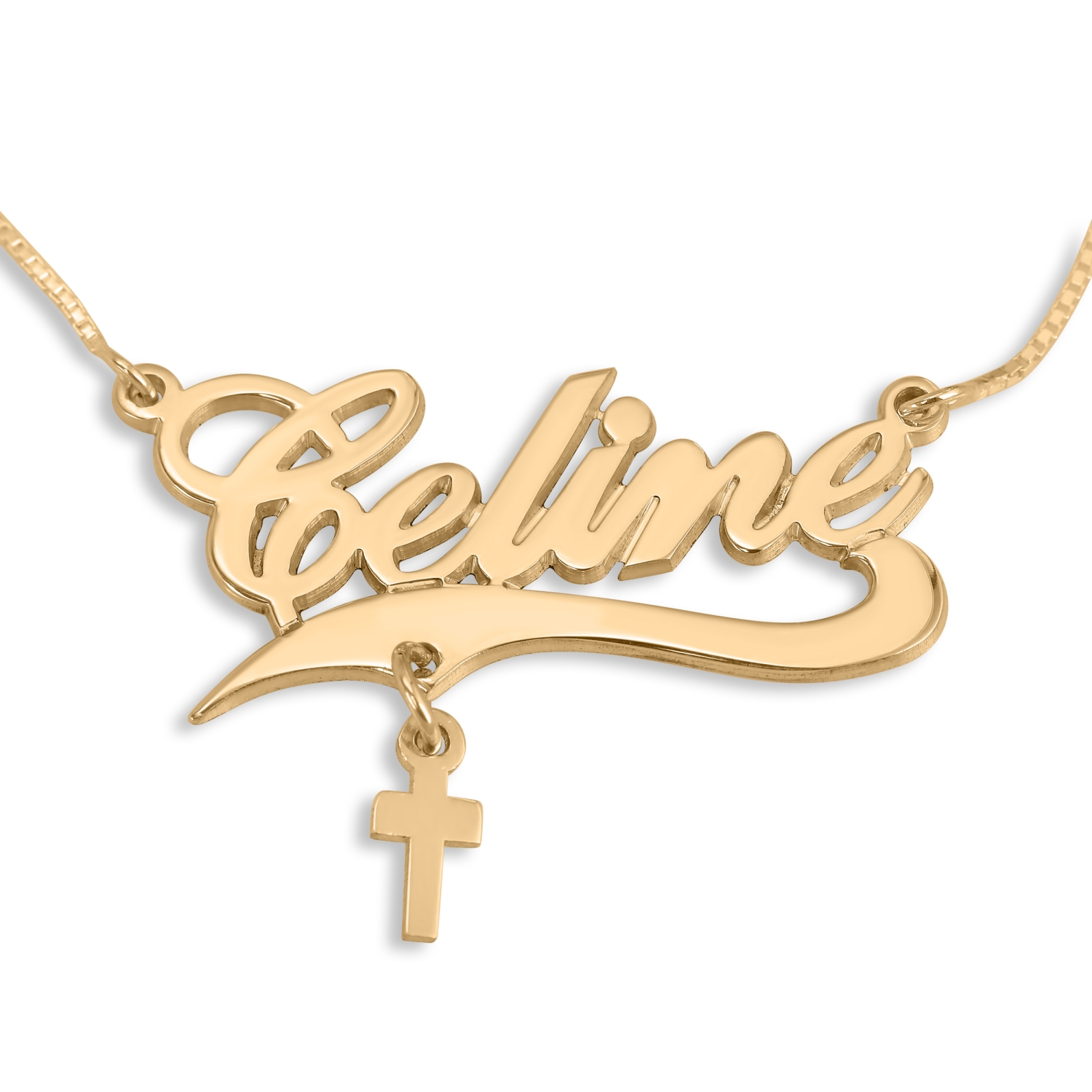 24K Gold Plated Personalized Name Necklace with Flourish and Choice of Charms - 4