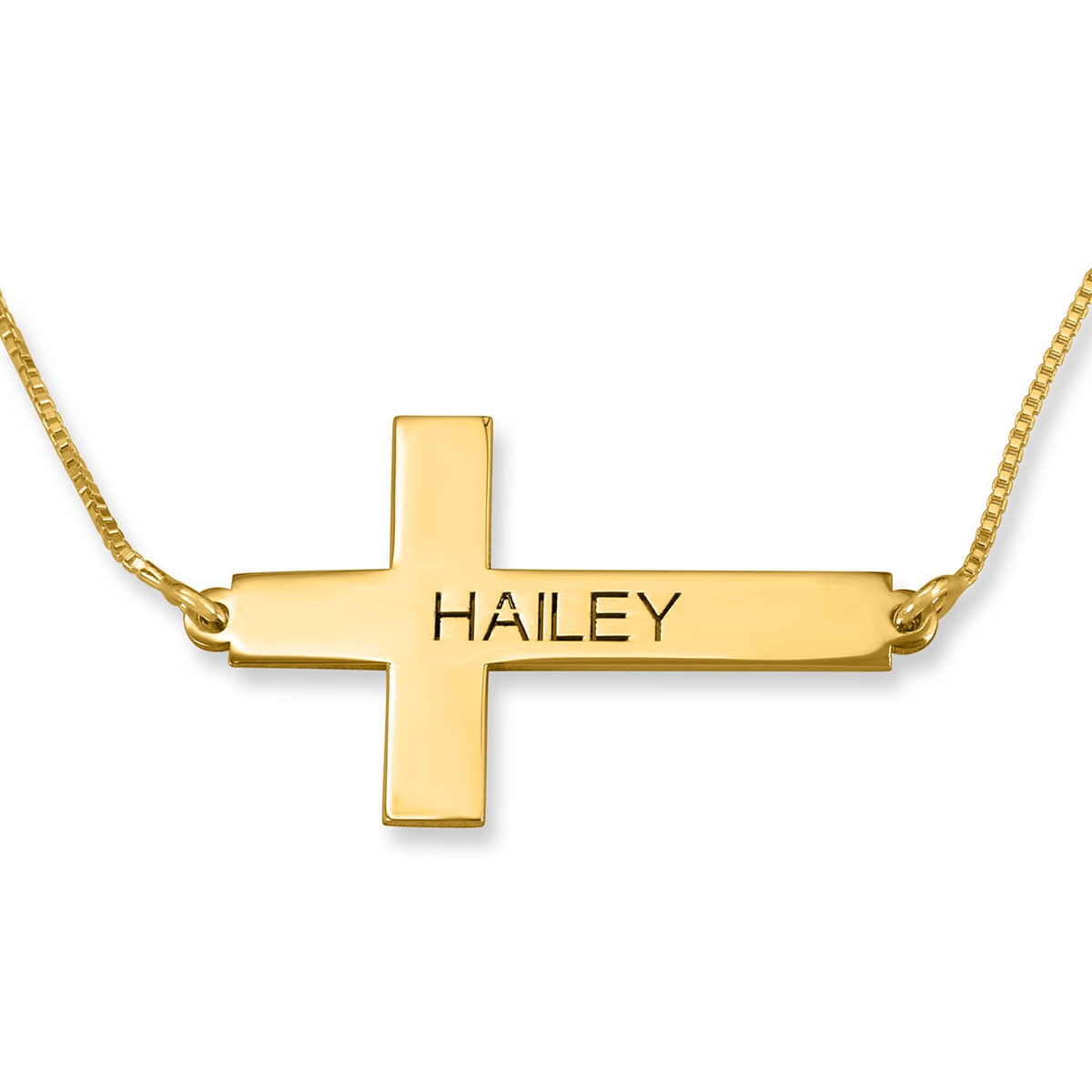 24K Gold Plated Silver Roman Cross Bar Personalized Name Necklace - 1