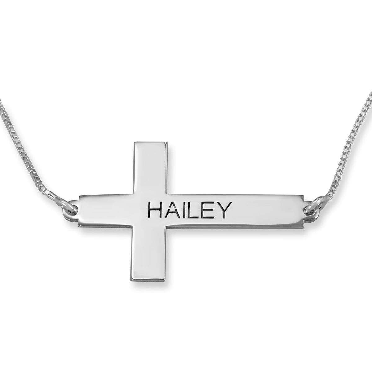 Sterling Silver Roman Cross Bar Personalized Name Necklace - 1