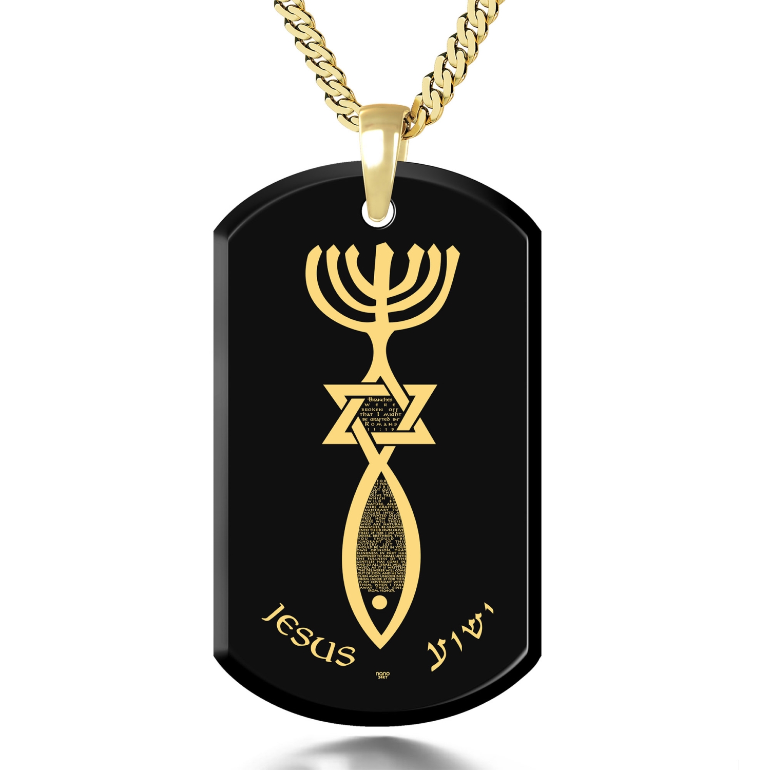 Nano 24K Gold Plated and Onyx ‘Squoval’ Shaped Grafted-In Necklace with 24K Gold Micro-Inscription - 3