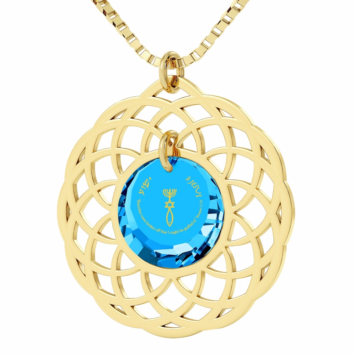Nano Jewelry 24k Gold Plated & Crystal Grafted-In Mandala Necklace with 24k Gold Micro-Inscription (Blue) - 1