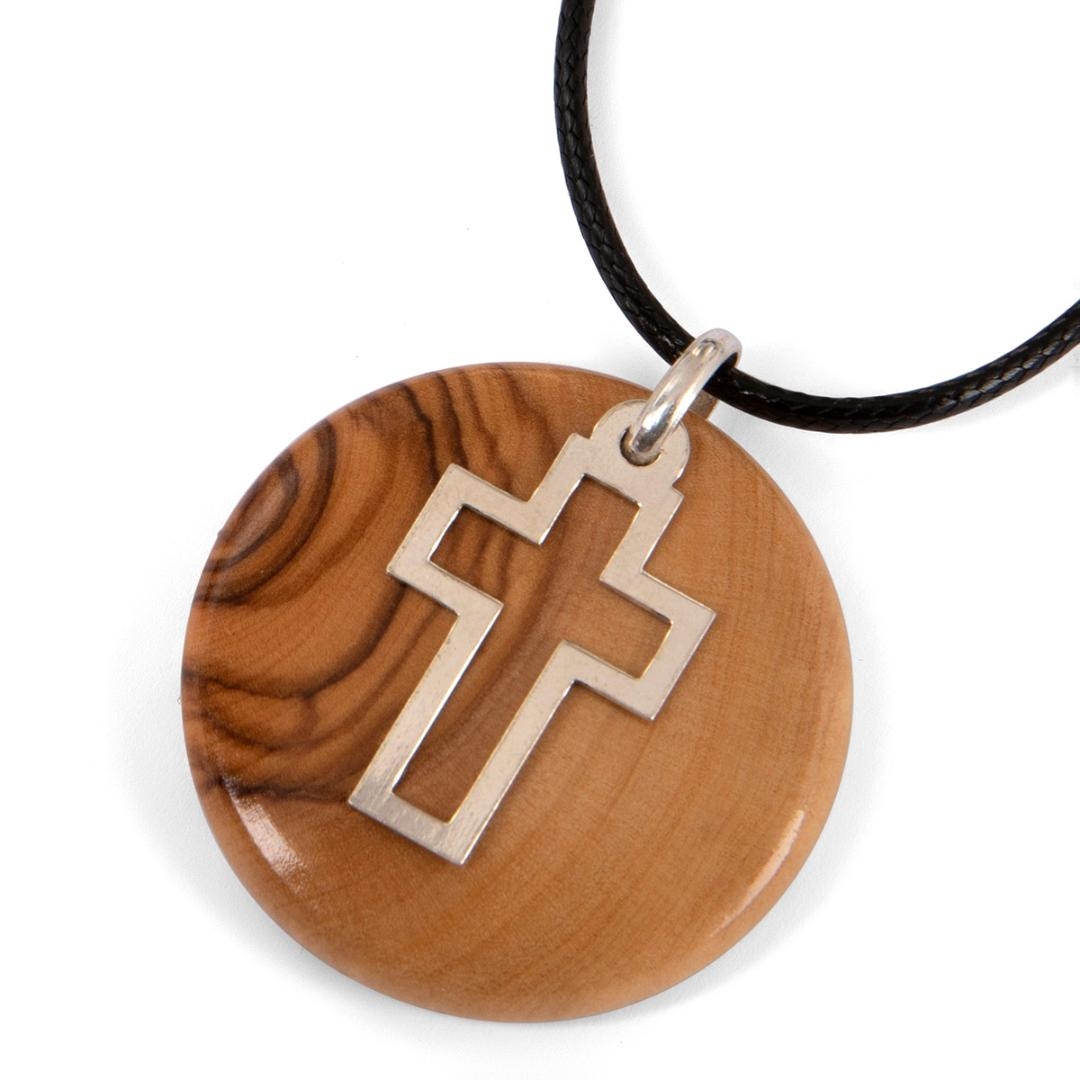 Olive Wood and Sterling Silver Handmade Latin Cross Necklace - 1