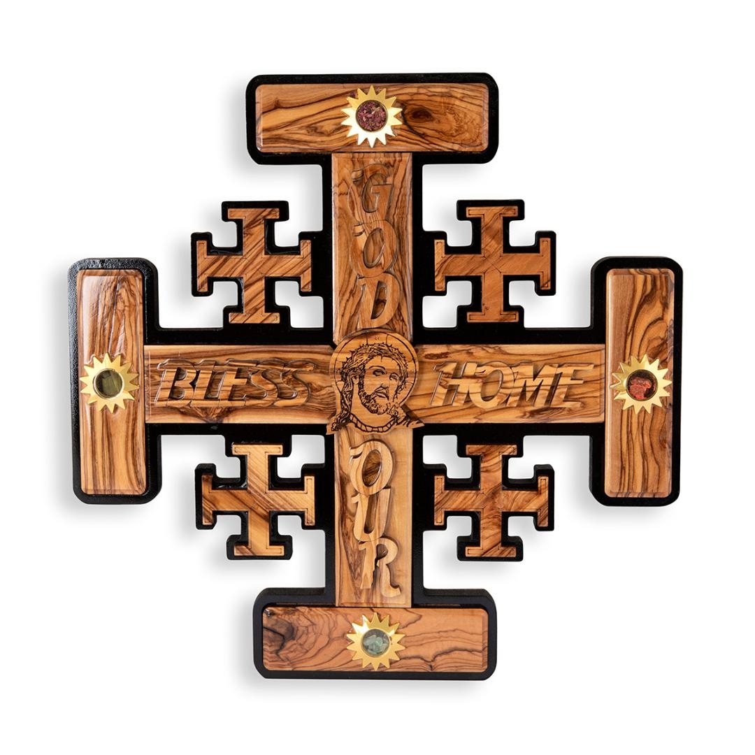 Olive Wood Jerusalem Cross Home Blessing with Biblical Spices - 1