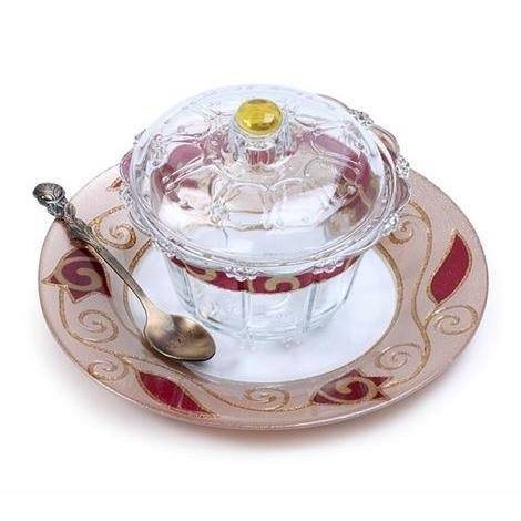 Lily Art Vintage Style Painted Glass Honey Dish Set with Tulip Design (Bordeaux)  - 1