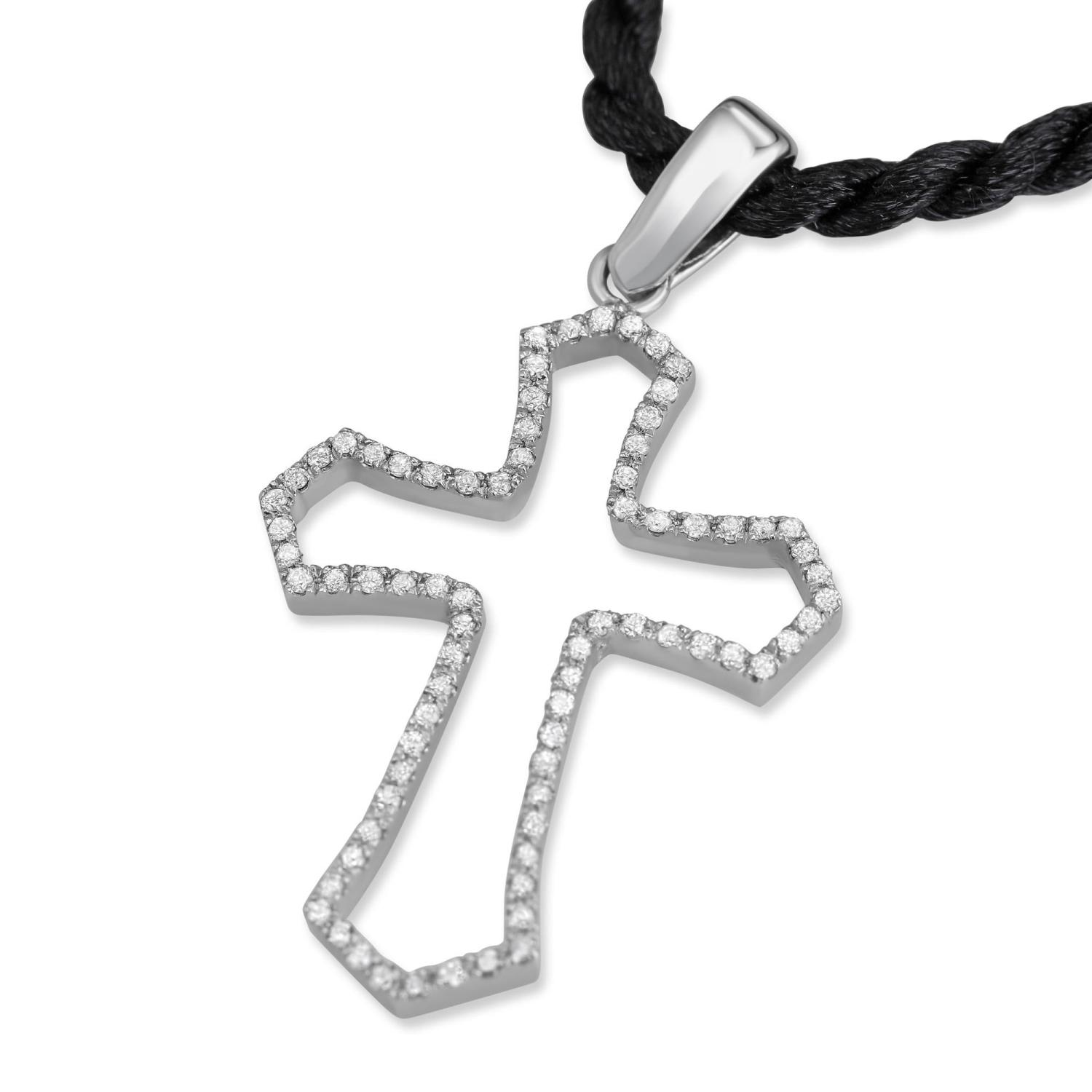 14K White Gold and Diamond Outline Passion Cross Necklace - 1