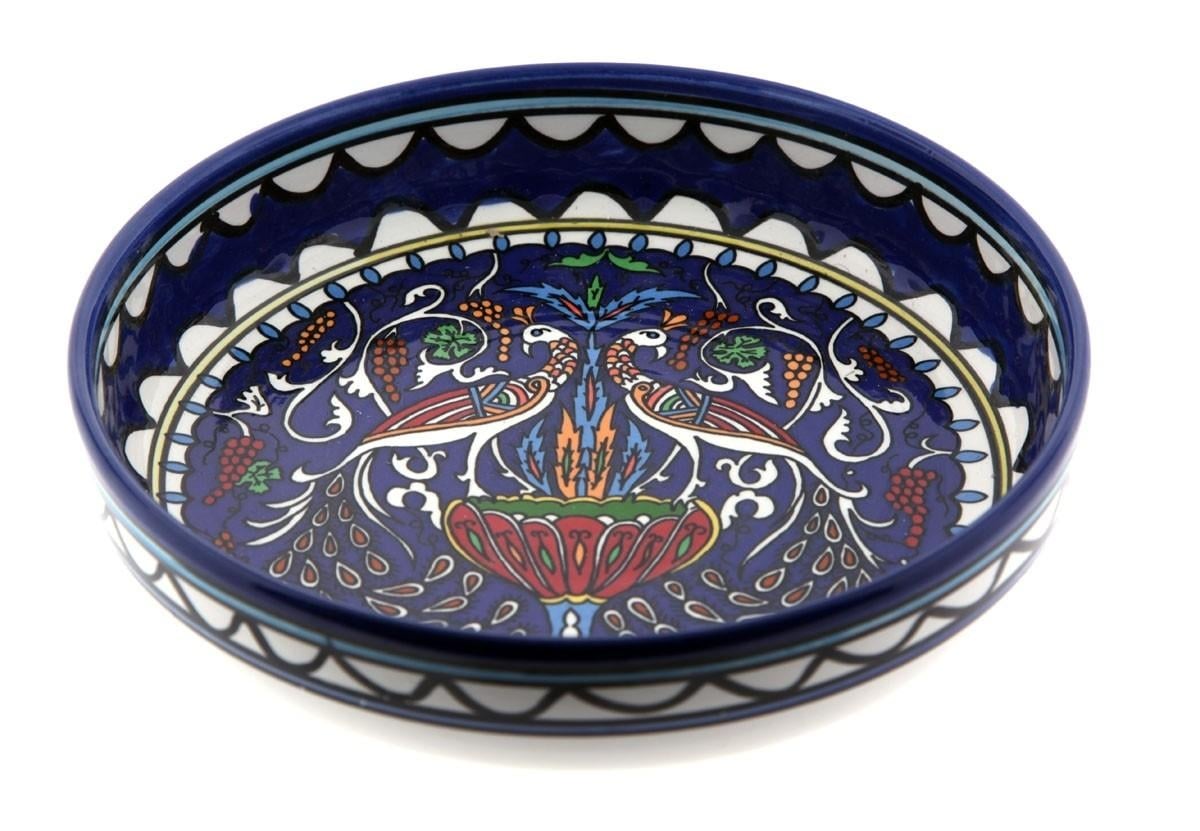 Armenian Ceramic Peacock Bowl with Flower & Grapevine Motif - 1