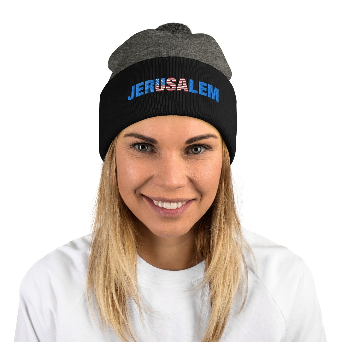 Jerusalem and USA Pom-Pom Beanie - Color Option - 1