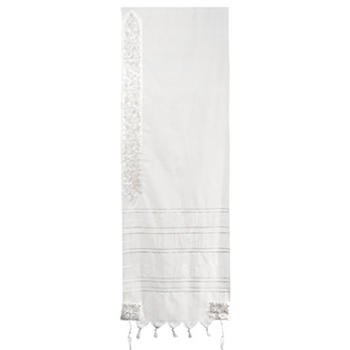 Yair Emanuel Traditional Wool Tallit Prayer Shawl with Embroidered Pomegranates (Silver) - 1