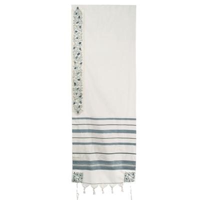 Yair Emanuel Traditional Wool Tallit Prayer Shawl with Embroidered Pomegranates (Slate Blue) - 1