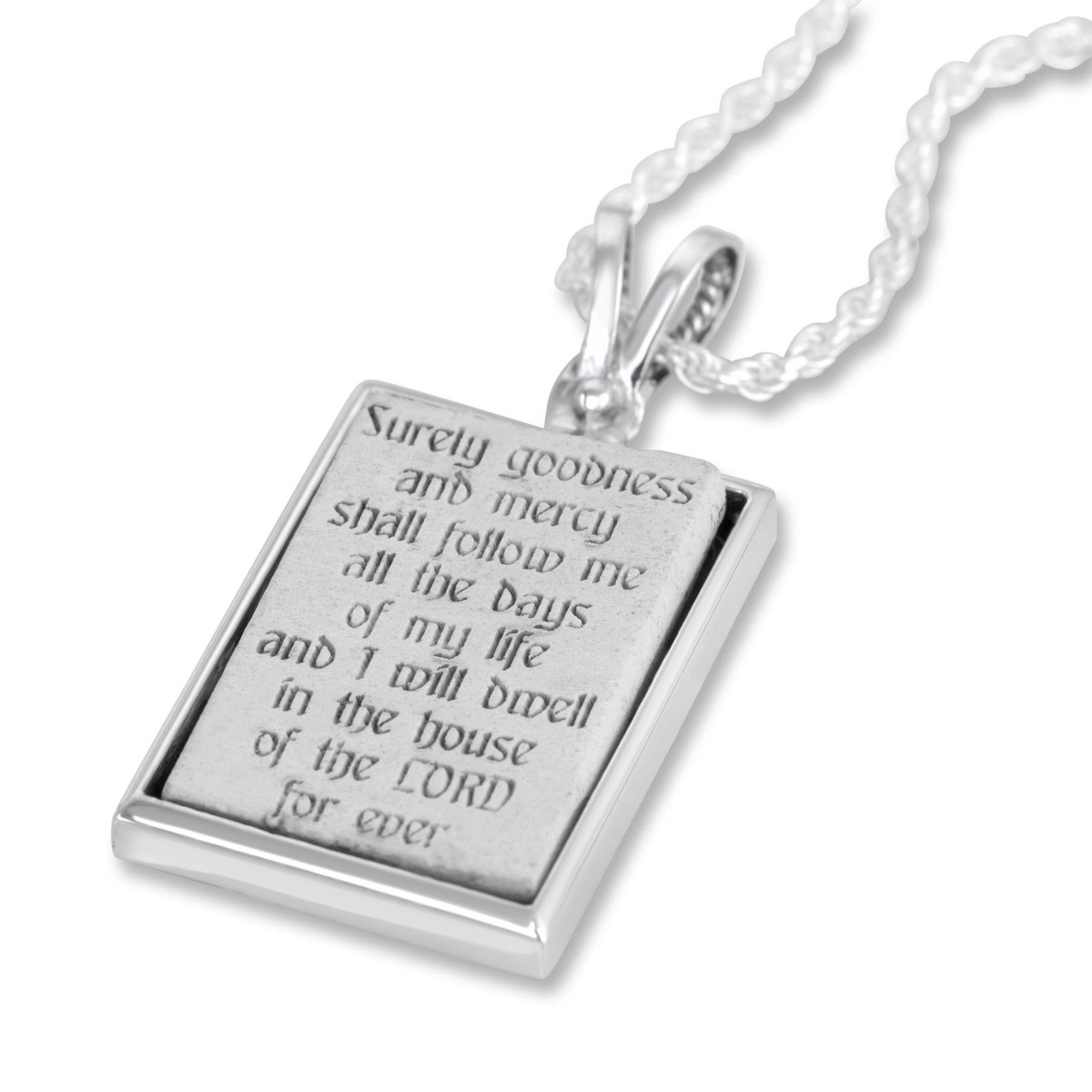 Sterling Silver and Engraved Jerusalem Stone Psalm 23 "Goodness and Mercy" Necklace - 1