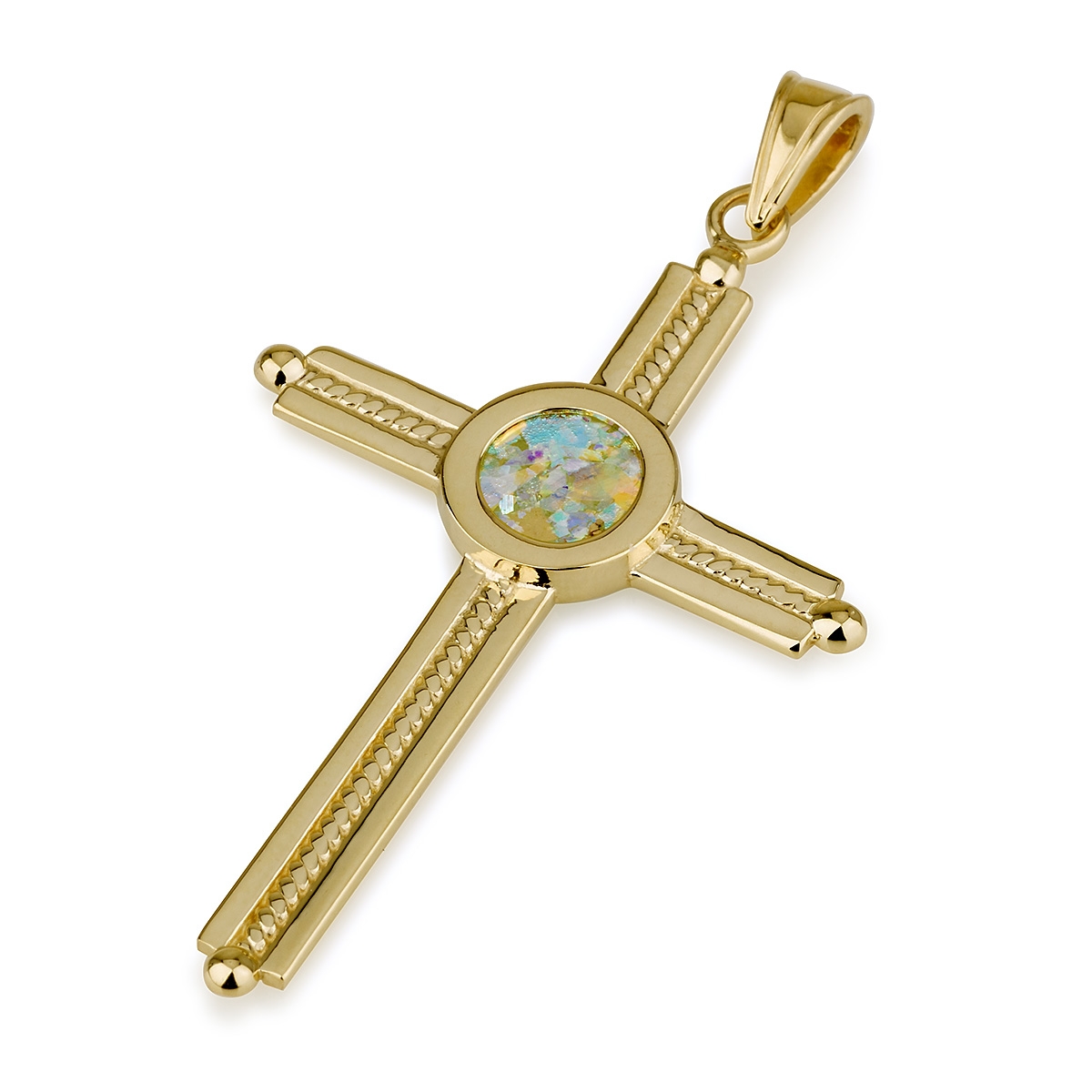 Ben Jewelry 14K Gold & Roman Glass Celtic Cross Filigree Pendant - 1