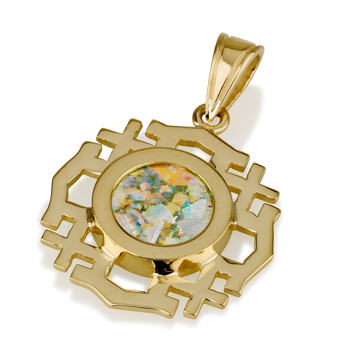 Ben Jewelry 14K Gold & Roman Glass Minimalist Oriental Jerusalem Cross - 1