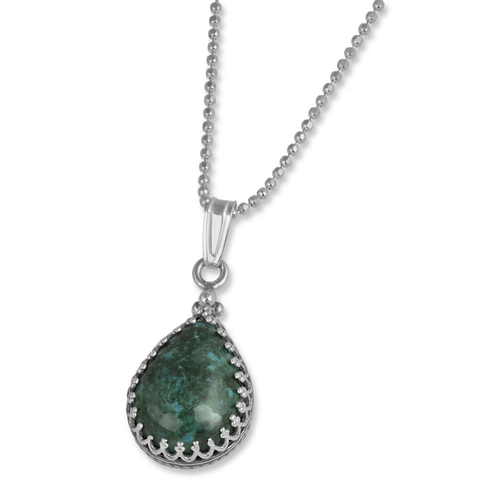 Sterling Silver and Eilat Stone Rounded Filigree Teardrop Necklace - 1