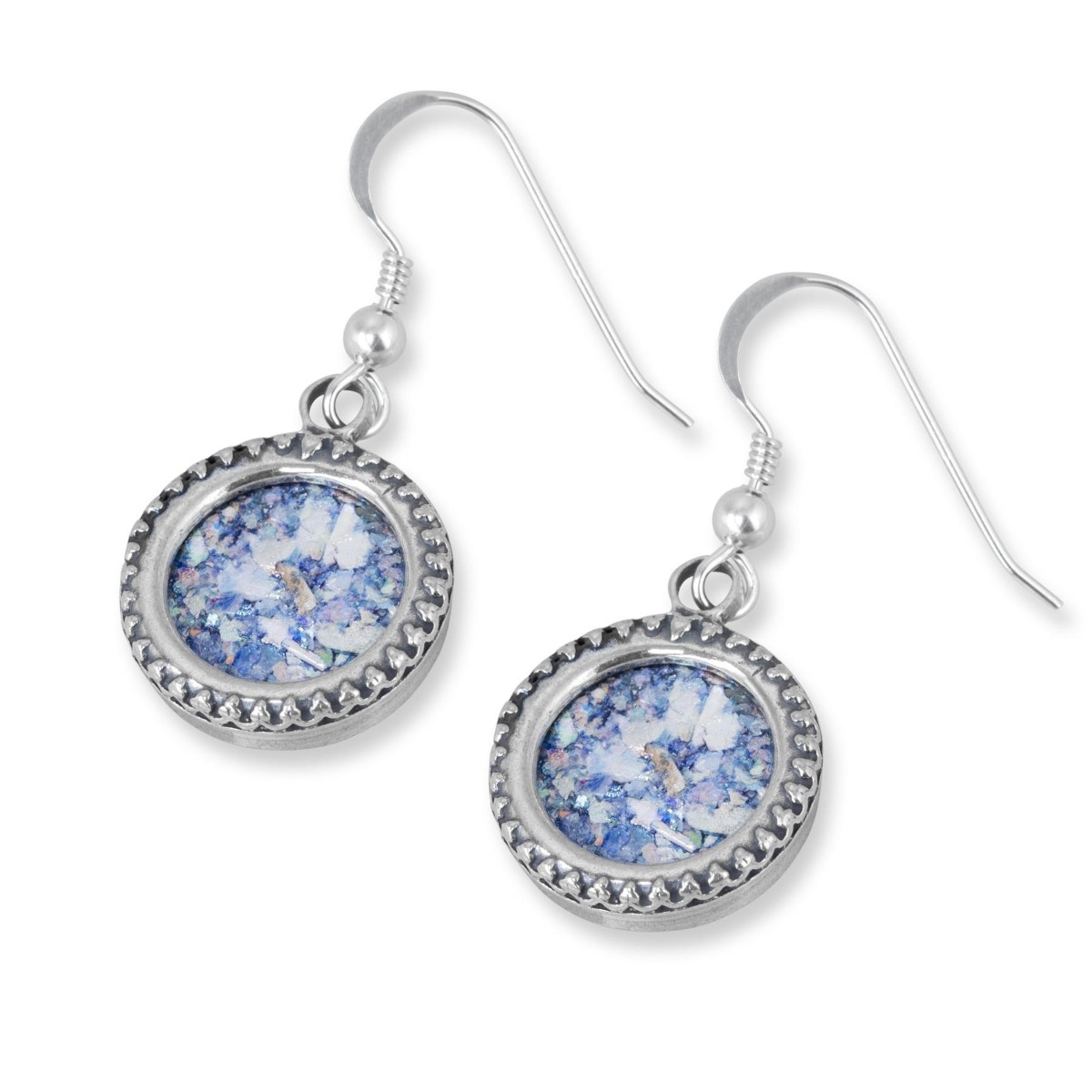 Sterling Silver and Roman Glass Filigree Round Hanging Earrings - 1