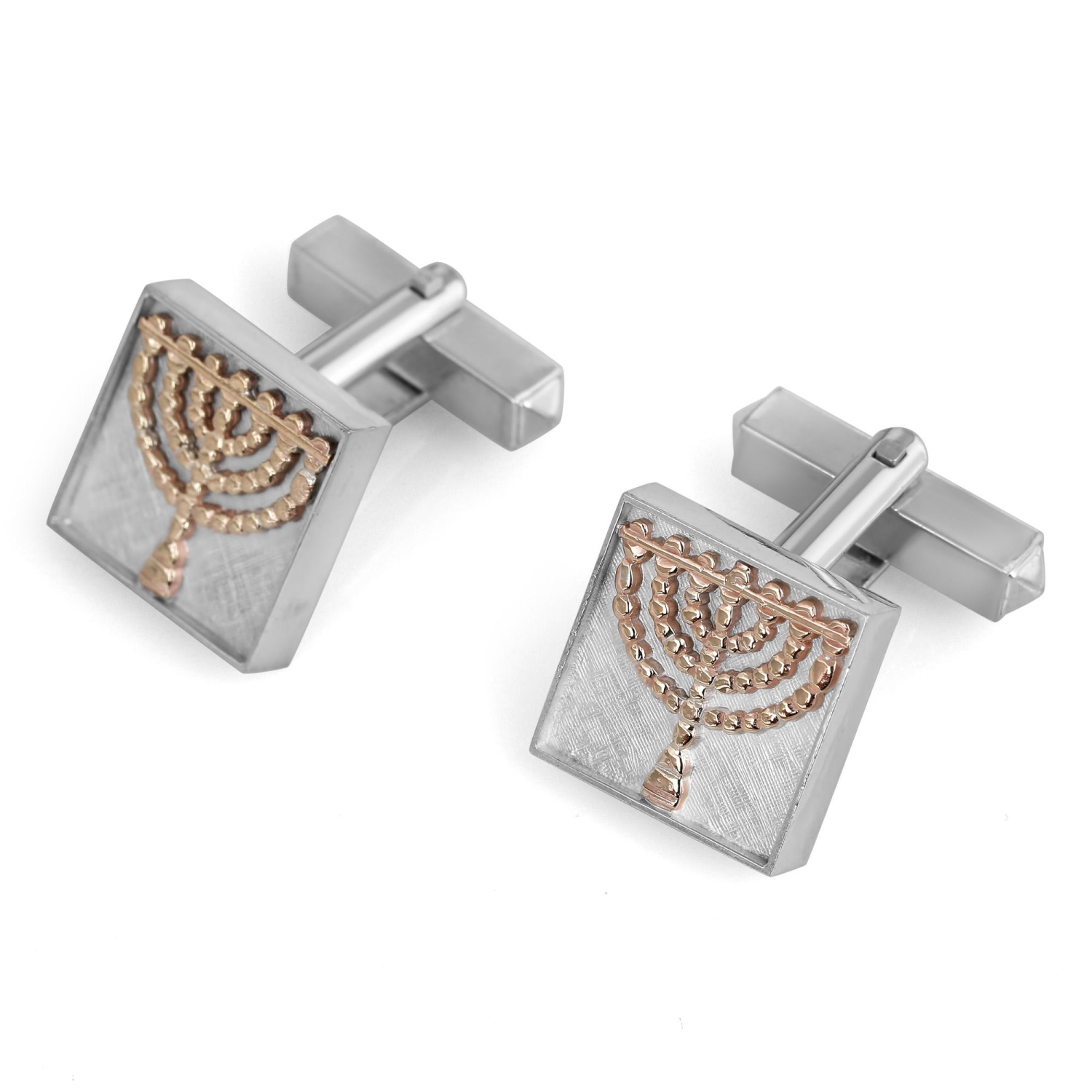 Sterling Silver and 9k Gold Seven Branched Menorah Cufflinks  - 1