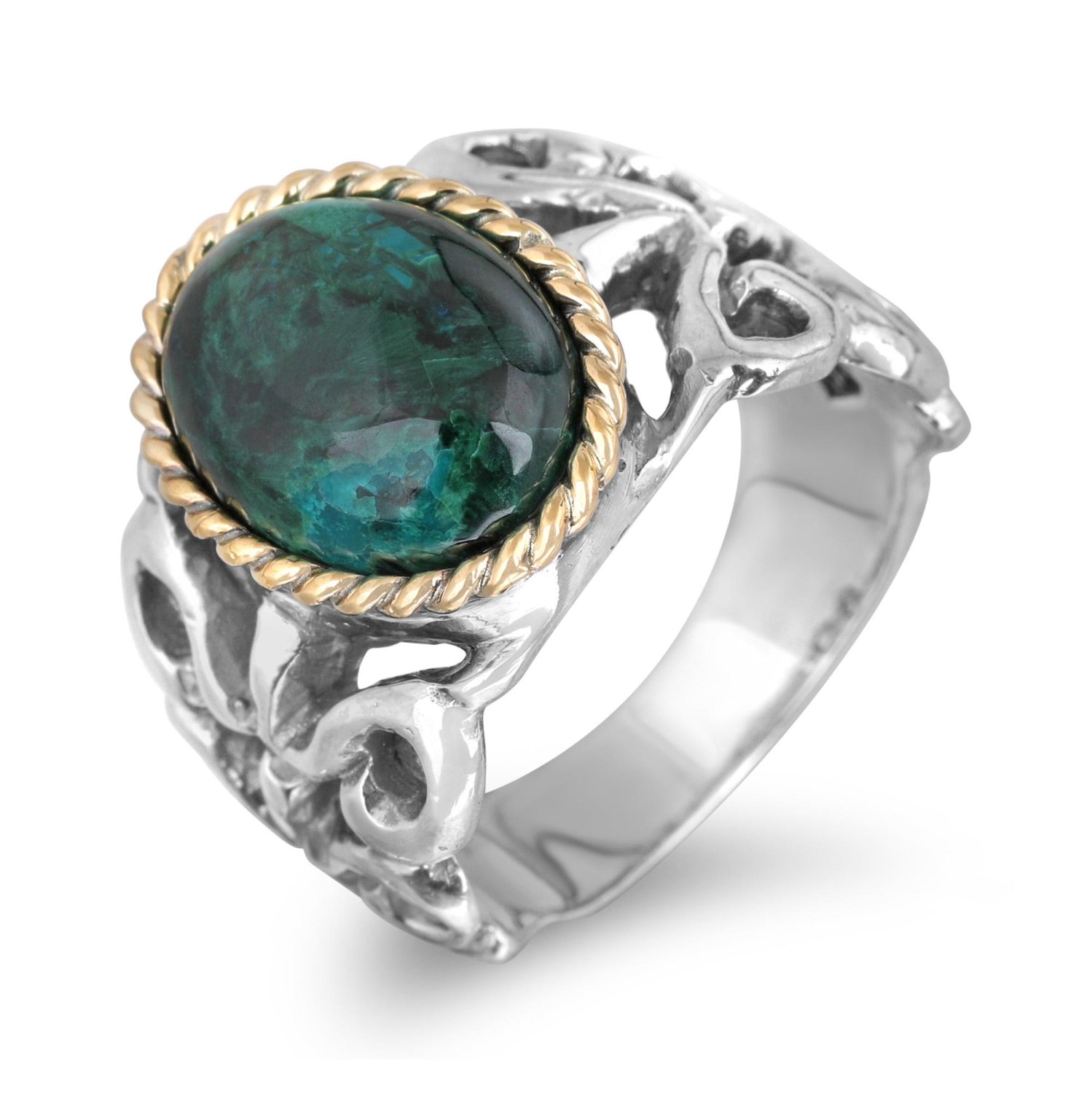 Sterling Silver and Eilat Stone Filigree Ring with 9k Gold Accent - 1