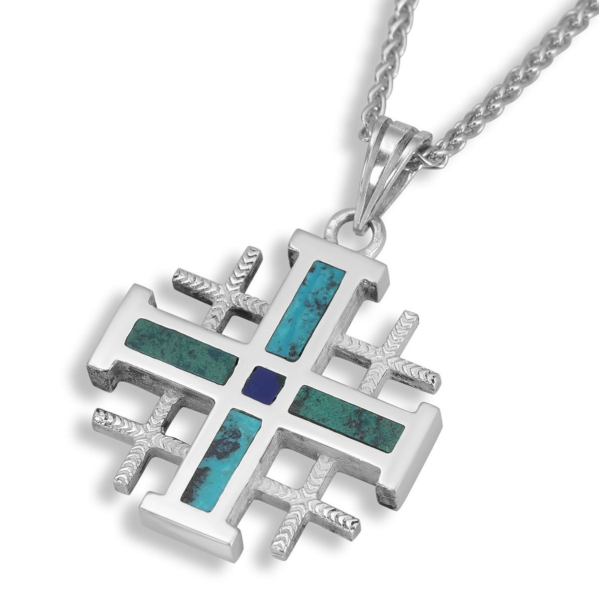 Rafael Jewelry Sterling Silver and Eilat Stone Classic Jerusalem Cross Necklace - 1
