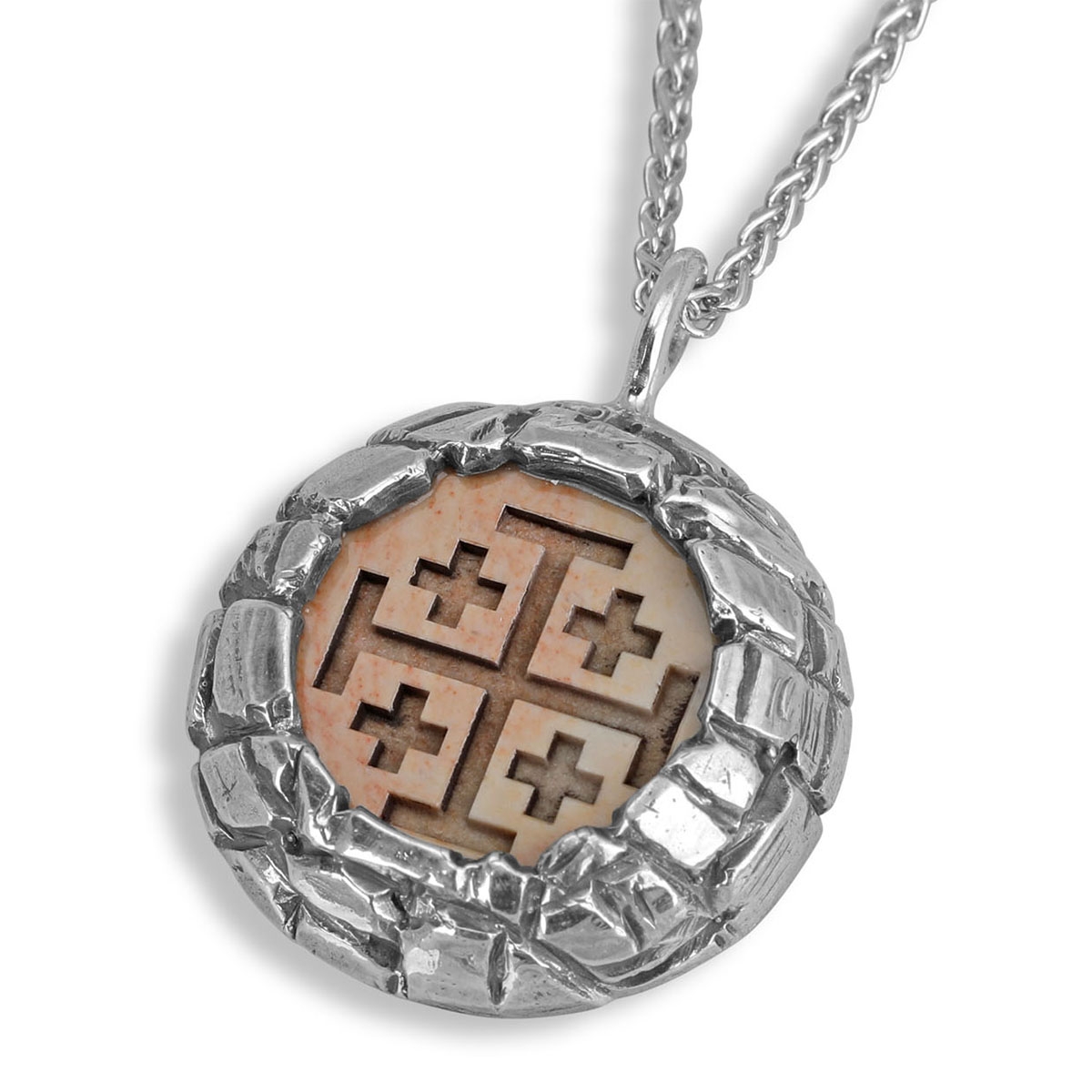 Rafael Jewelry Sterling Silver and Jerusalem Stone Circular Pendant with Jerusalem Cross - 1