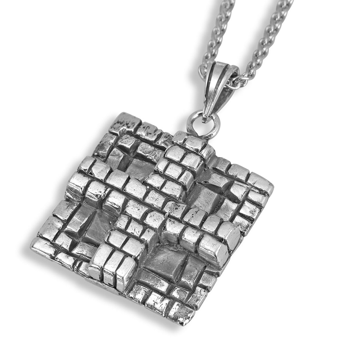 Rafael Jewelry Sterling Silver Jerusalem Cross Necklace with Jerusalem Brick Design - 1