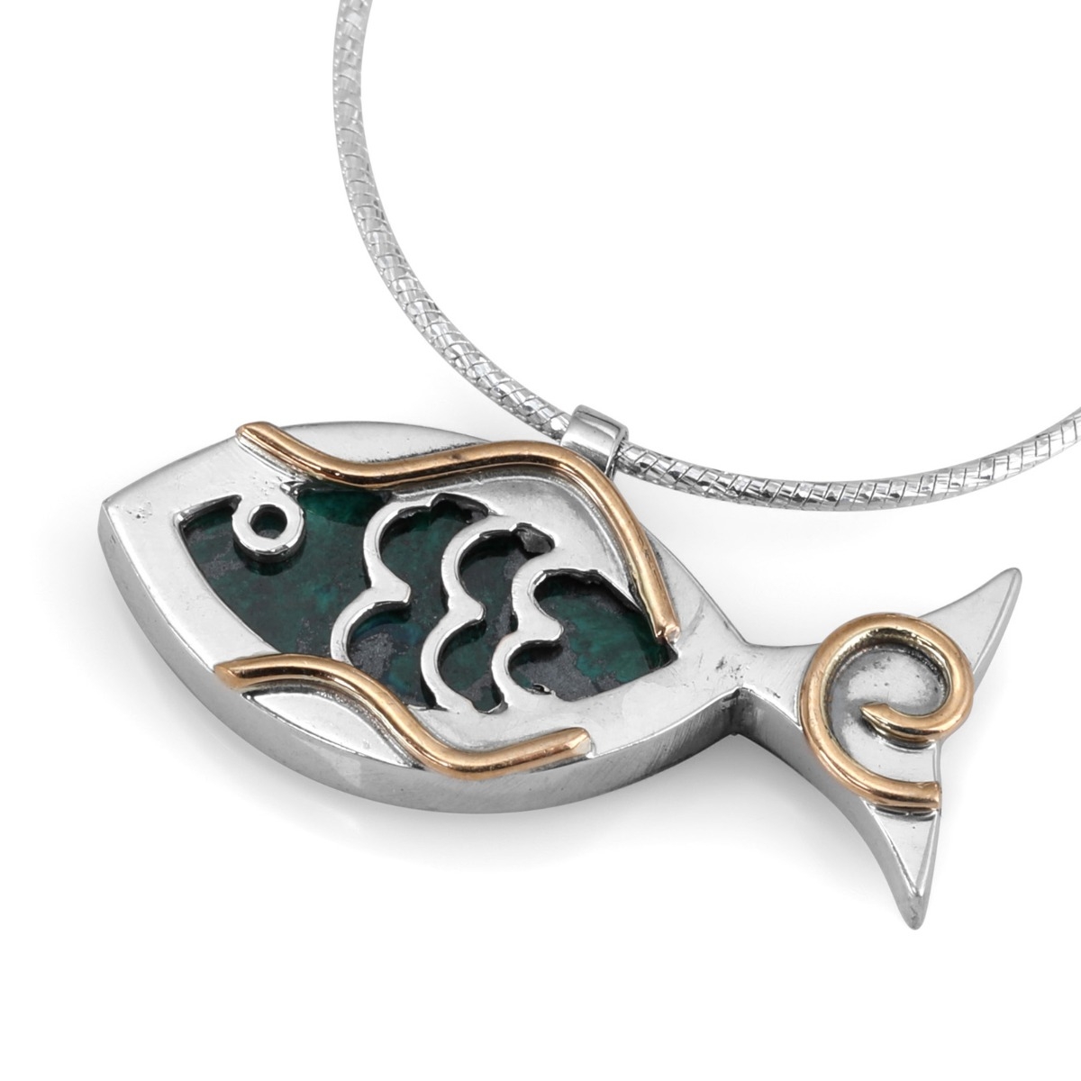 Rafael Jewelry Silver and Eilat Stone Ichthus Fish Pendant with Gold Detail - 1